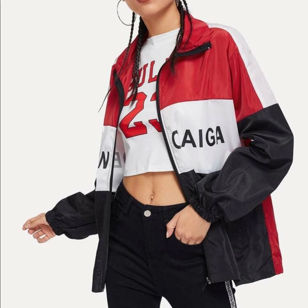 Letter Print Cut Windbreaker Jacket